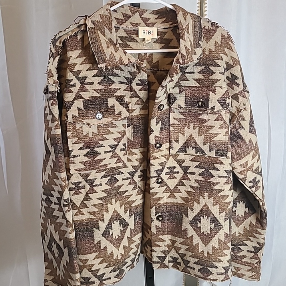 Southwest, Western Shacket Jacket Heavyweight Womens L Beige Brown BiBi